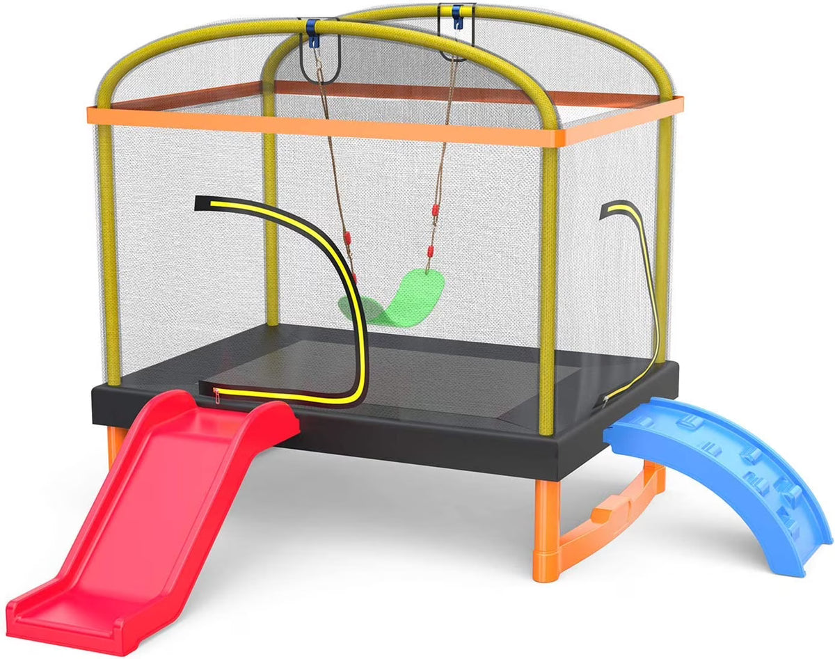 6.5ft 4-in-1 Mini Rectangular Trampoline with Safety Net Enclosure, Padding, Zipper Z992560