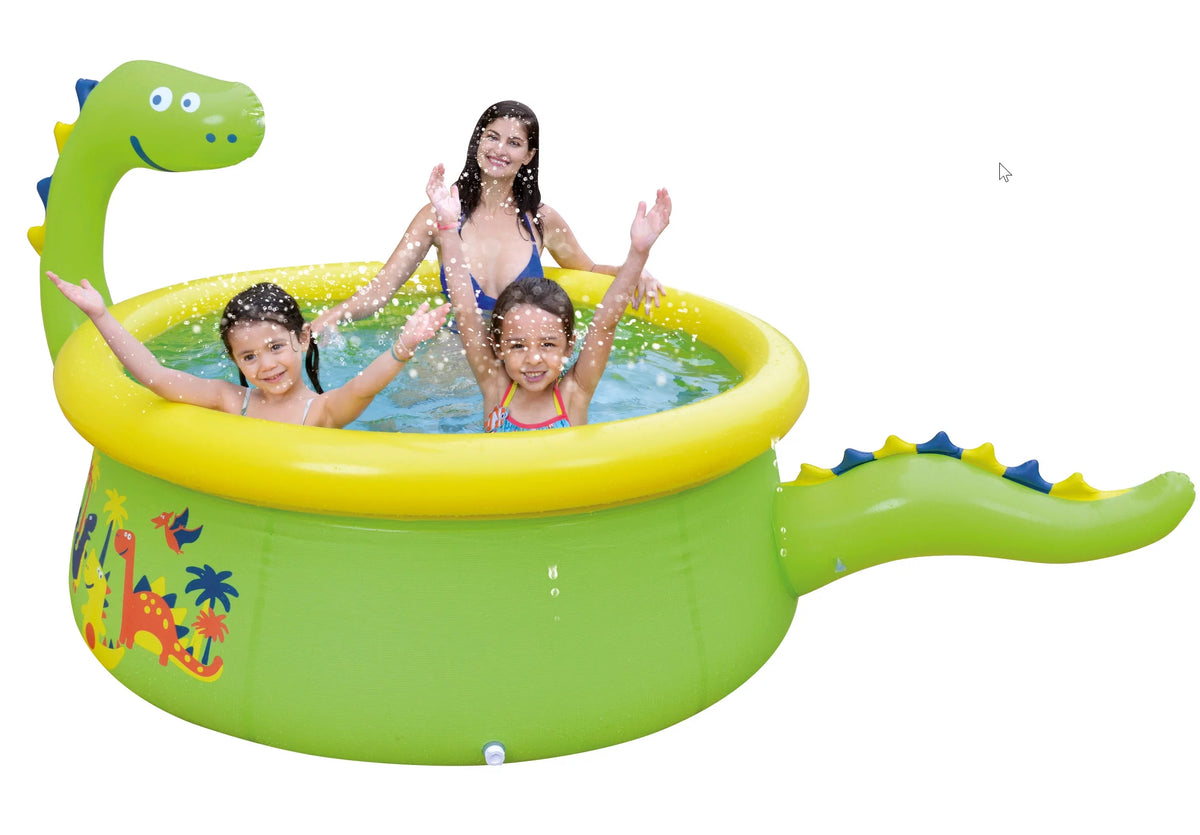 Green Round Inflatable Dinosaur Kiddie Pool with Spray Feature B9984