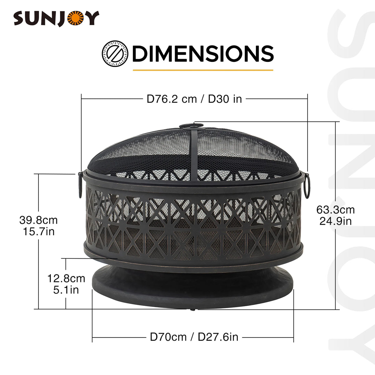 Black Round Steel Outdoor Fire Pit with Spark Screen and Fire Poker Z830