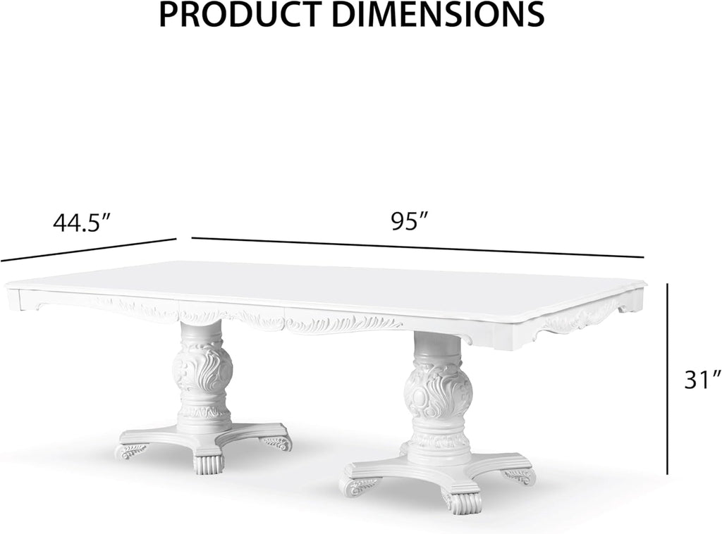 Solid Wood 7-Piece Dining Set with Expandable Table and 6 Leather Padded Side Chairs, White O461053