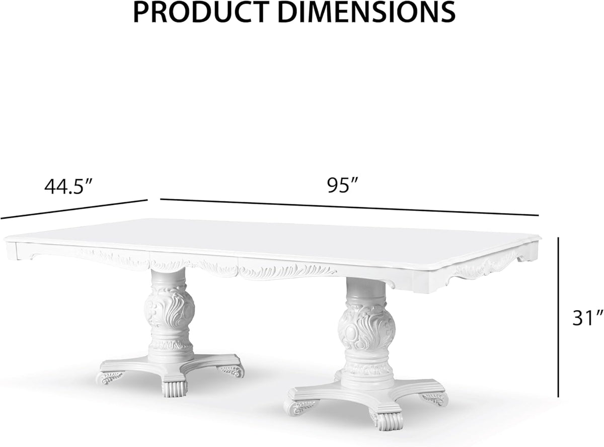 Solid Wood 7-Piece Dining Set with Expandable Table and 6 Leather Padded Side Chairs, White O461053