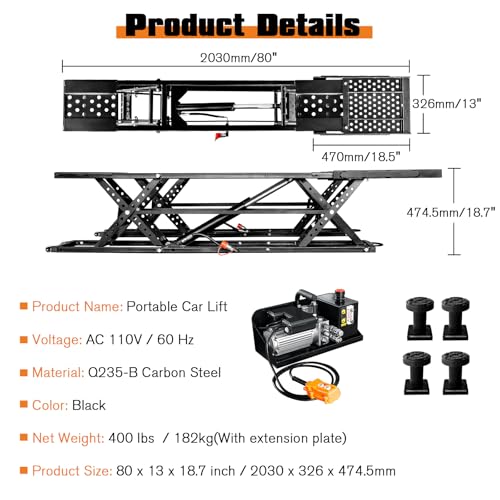 Portable Car Lift, 7000 LBS, 28" Maximum Height Q901213