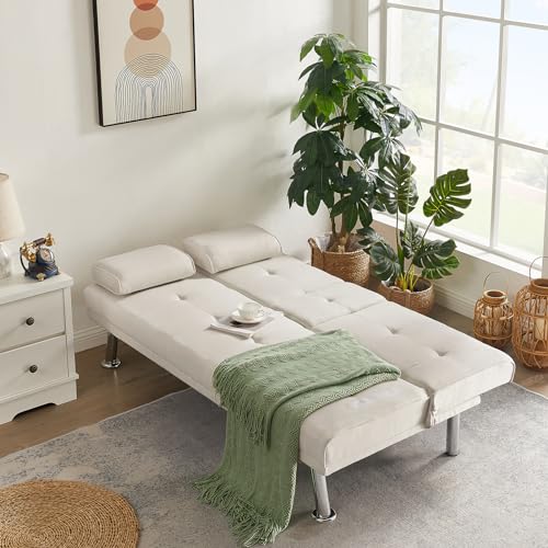 Futon Sofa Bed with Removable Armrests and 2 Cup Holders D545986