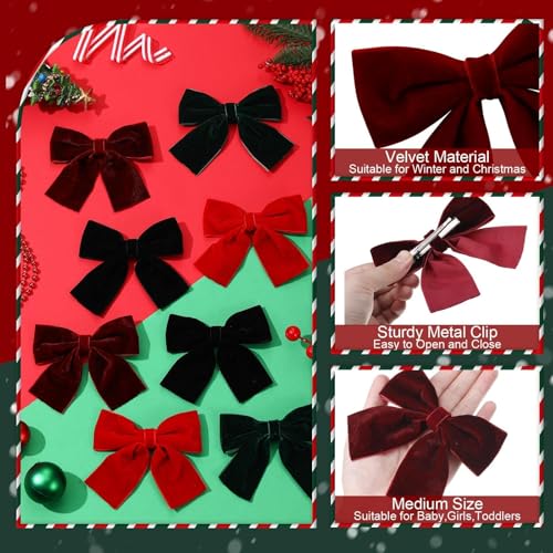 8 Pcs Velvet Hair Bows with Alligator Clips M40386