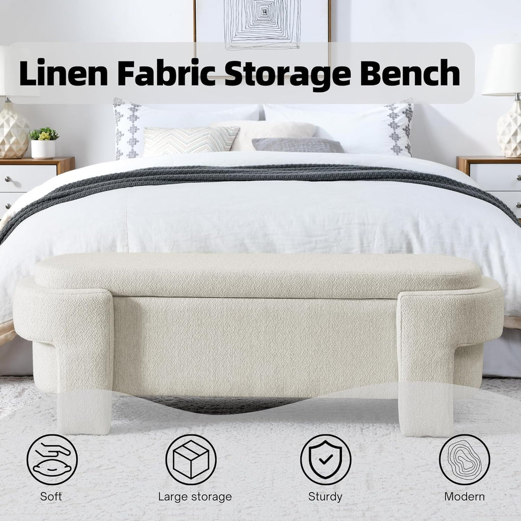 51.5" Oval Linen Fabric Upholstered Storage Bench C27857