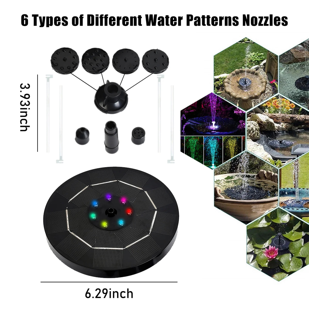 Solar Fountain Pump with 1800mAh Battery 6 Nozzles O740185