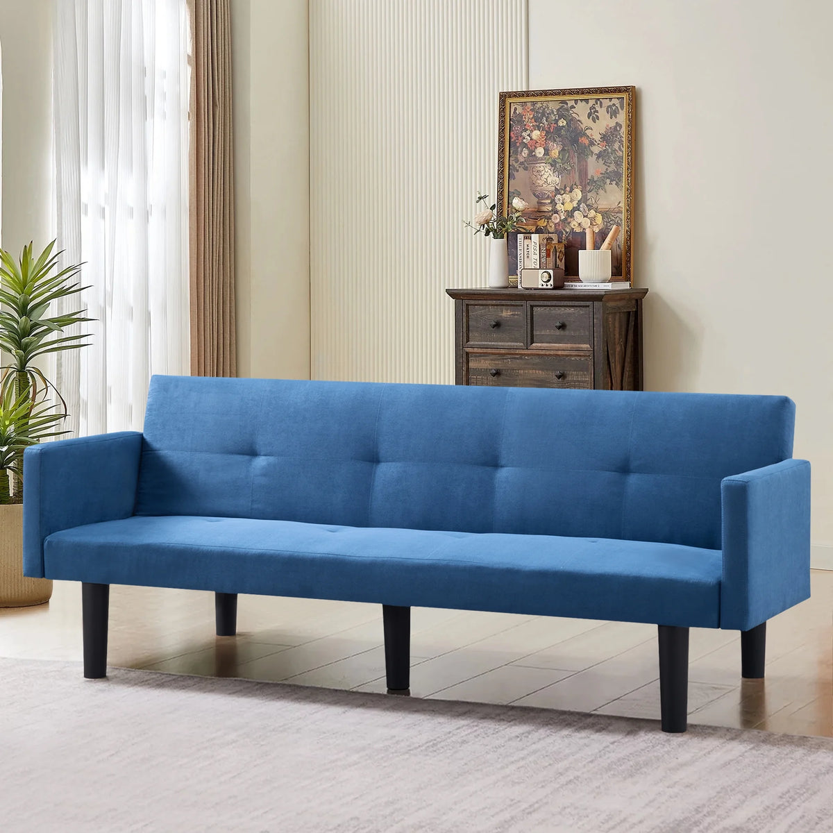 Blue Faux Suede Futon Sofa Bed K93258