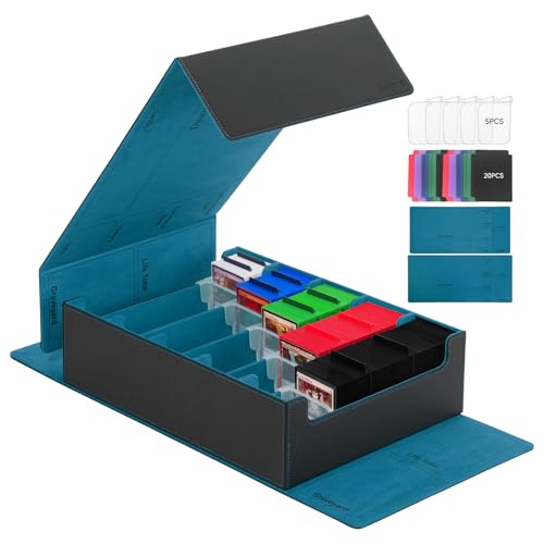 Trading Card Storage Box with Dividers, Leather Magnetic Closure, Black/Red L45357