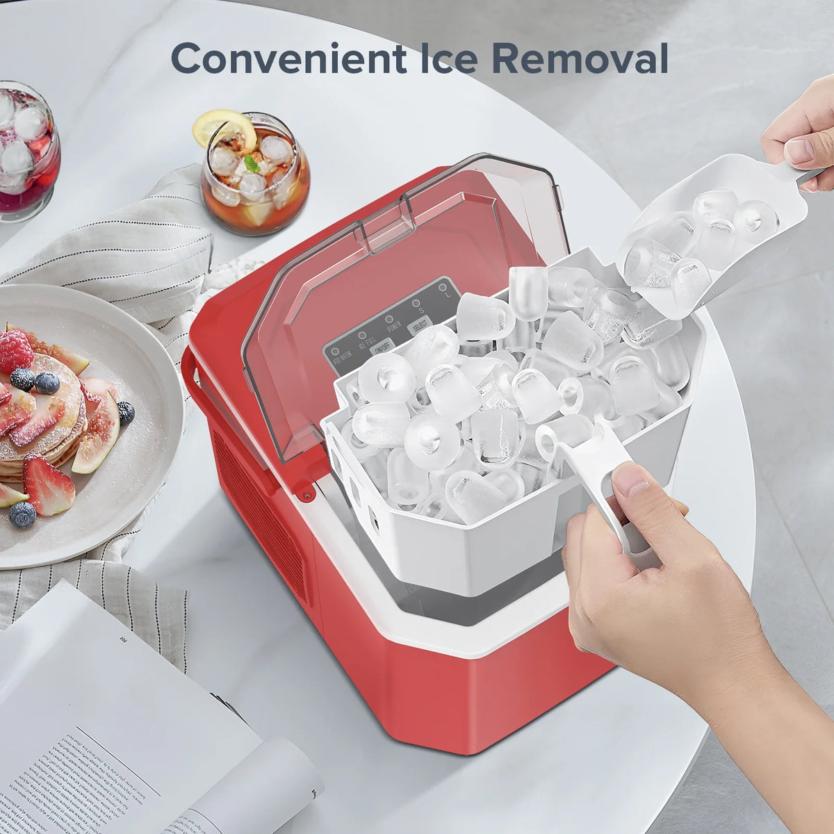 Countertop Portable Ice Maker Machine with Ice Scoop and Handle, Red W1197