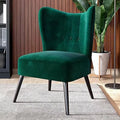 Green Velvet Upholstered Accent Chair with Wood Legs W2300