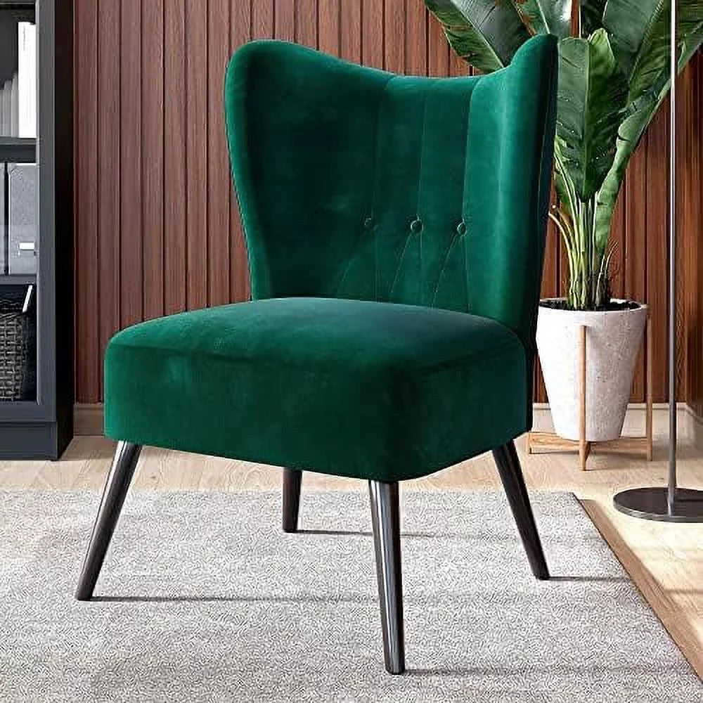 Green Velvet Upholstered Accent Chair with Wood Legs W2300