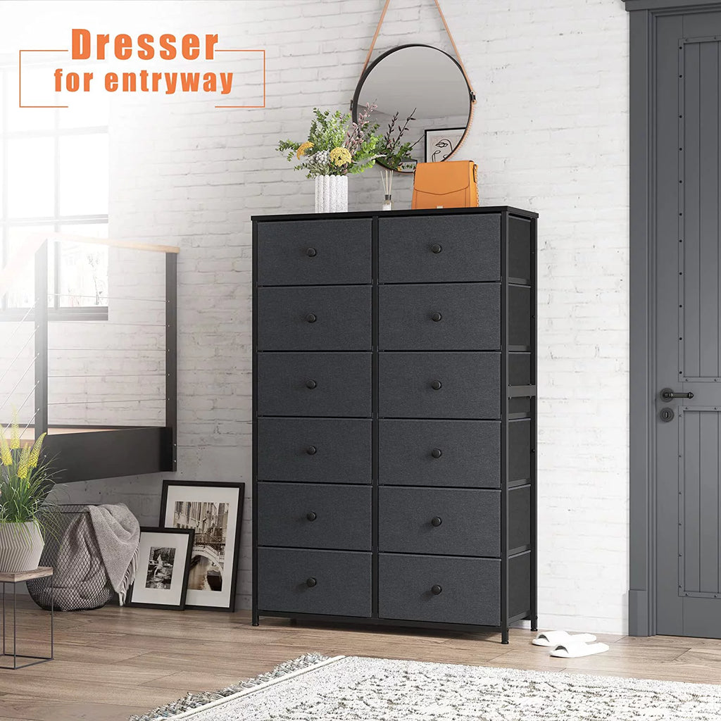 12 Drawer Fabric Dresser with Wood Top and Metal Frame T990