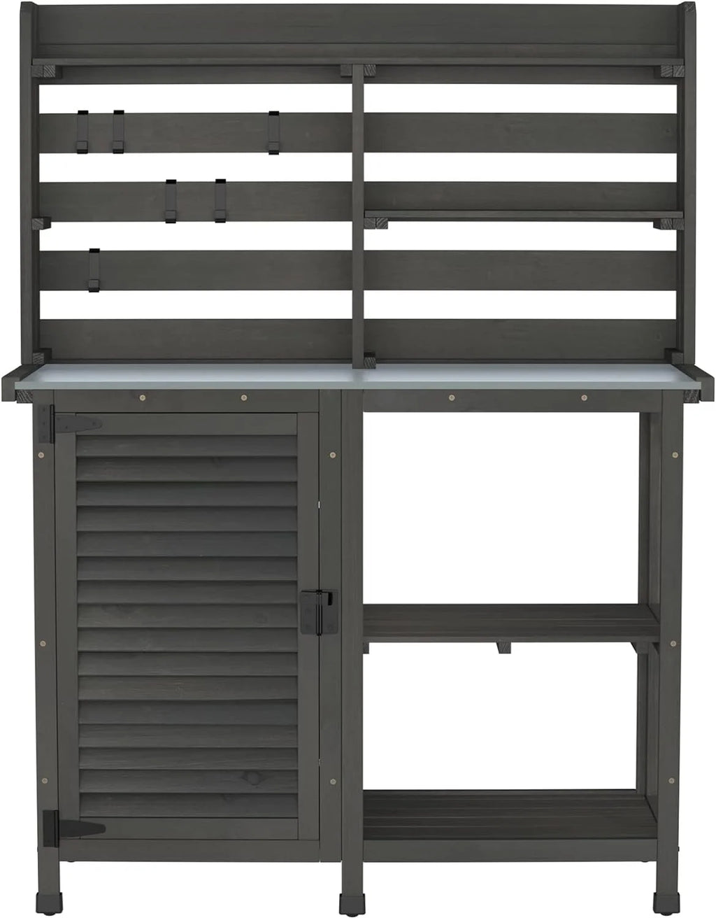 Large Dark Grey Potting Bench Table with Storage Cabinet Shelf F194261