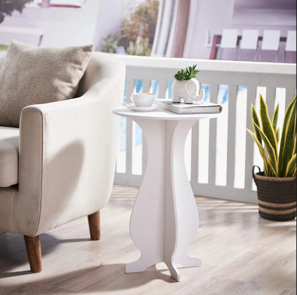 White Round Side Table Plant Stand B888