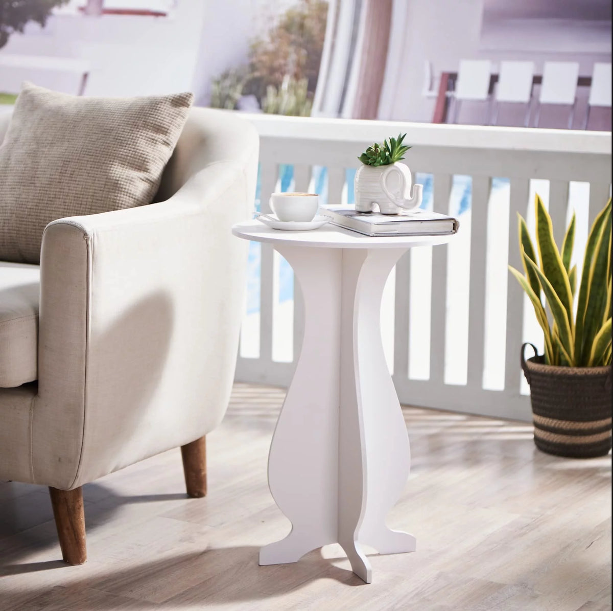 White Round Side Table Plant Stand B888