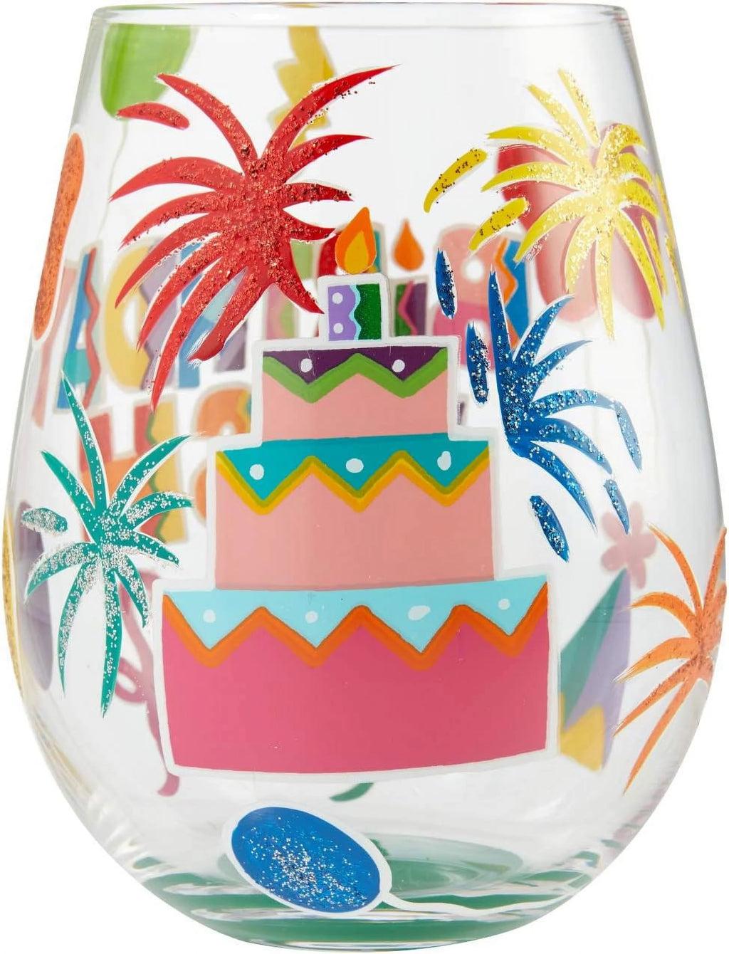 Hand-Painted Stemless Wine Glass 20 Ounce Multicolor R76380