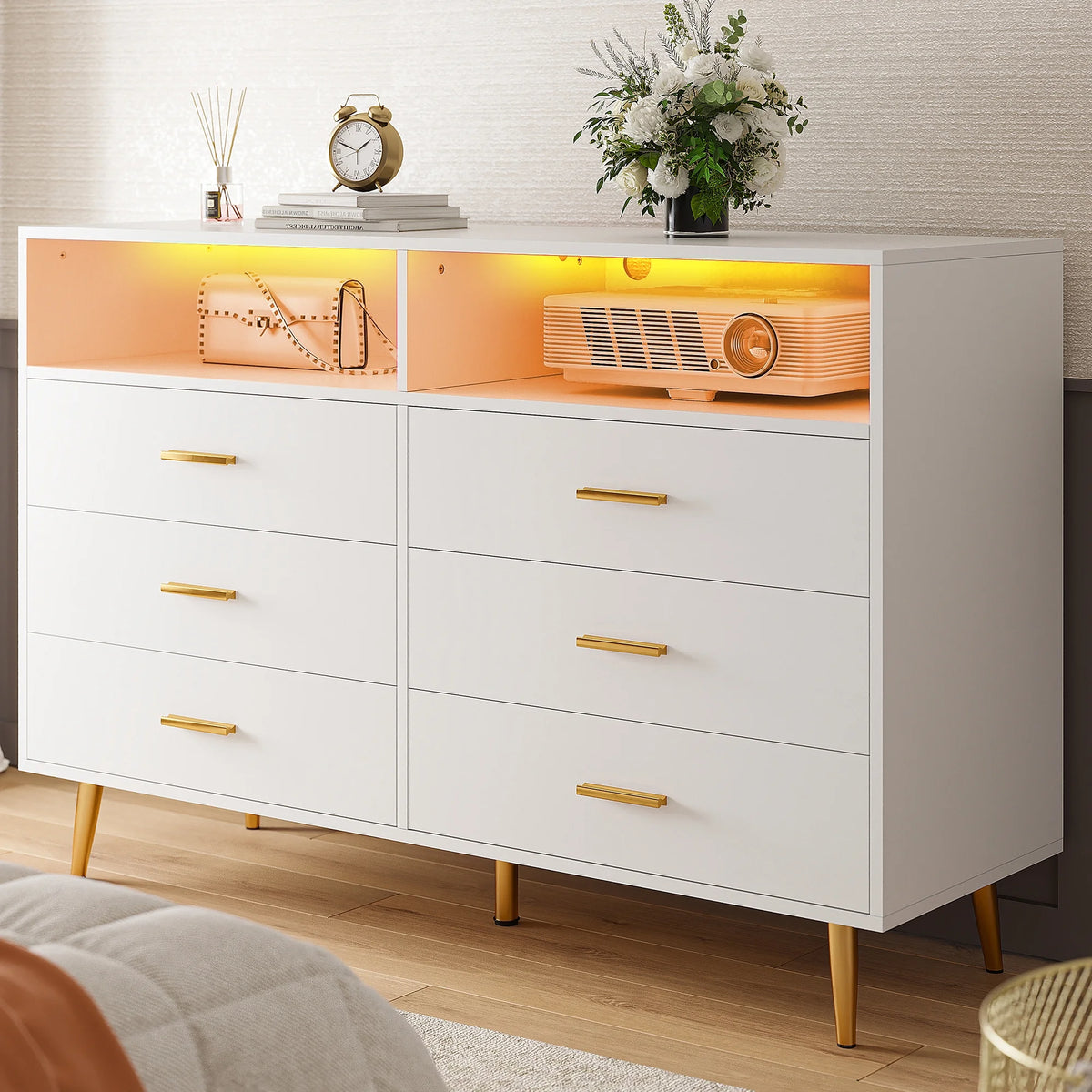 White 6 Drawer Wood Dresser I6732