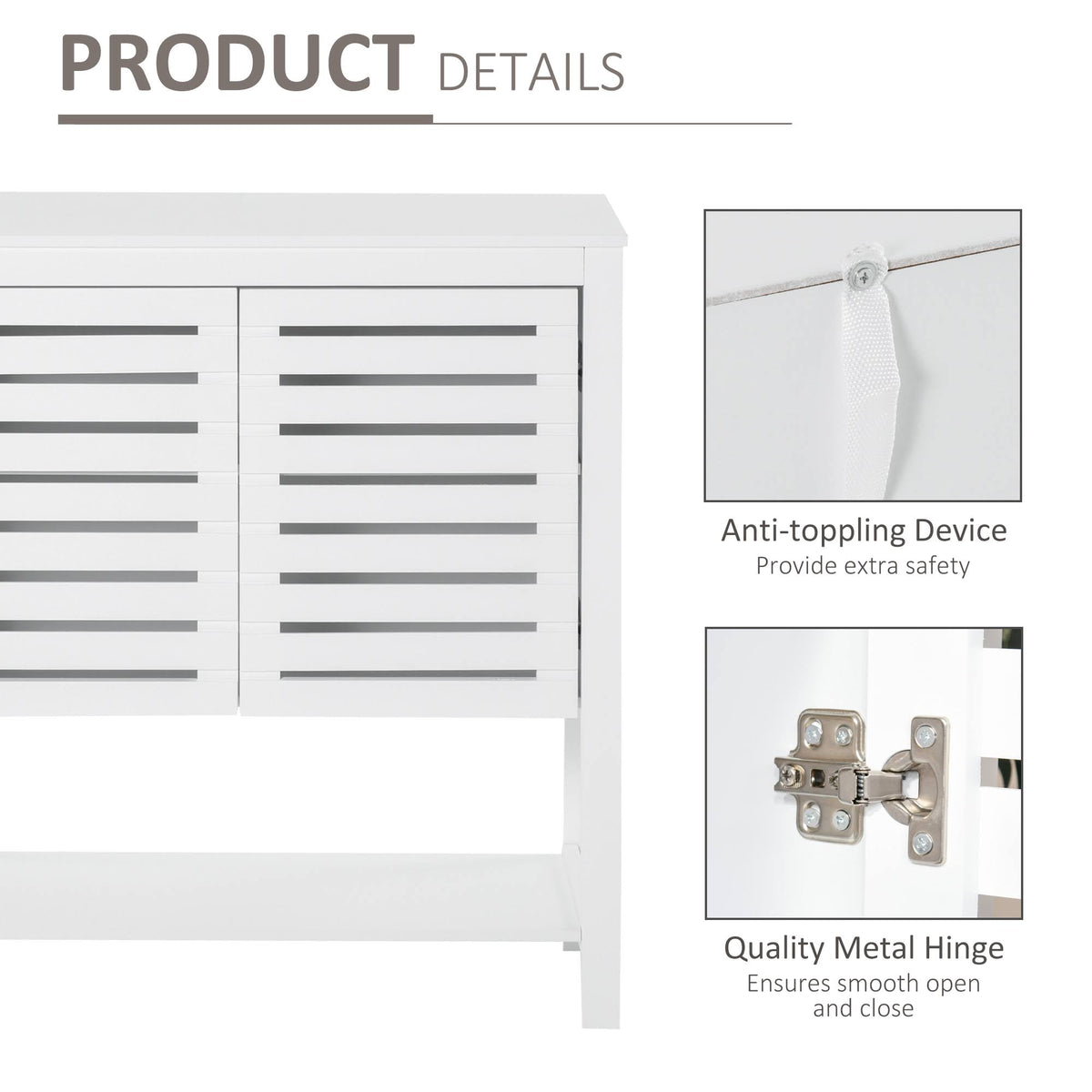 White Media Console Cabinet with Slat Double Doors and Adjustable Shelf J296317