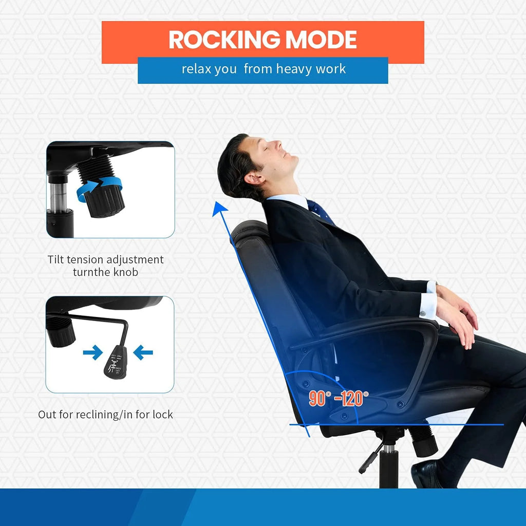 Black Ergonomic PU Leather Office Chair with Lumbar Support Q250683