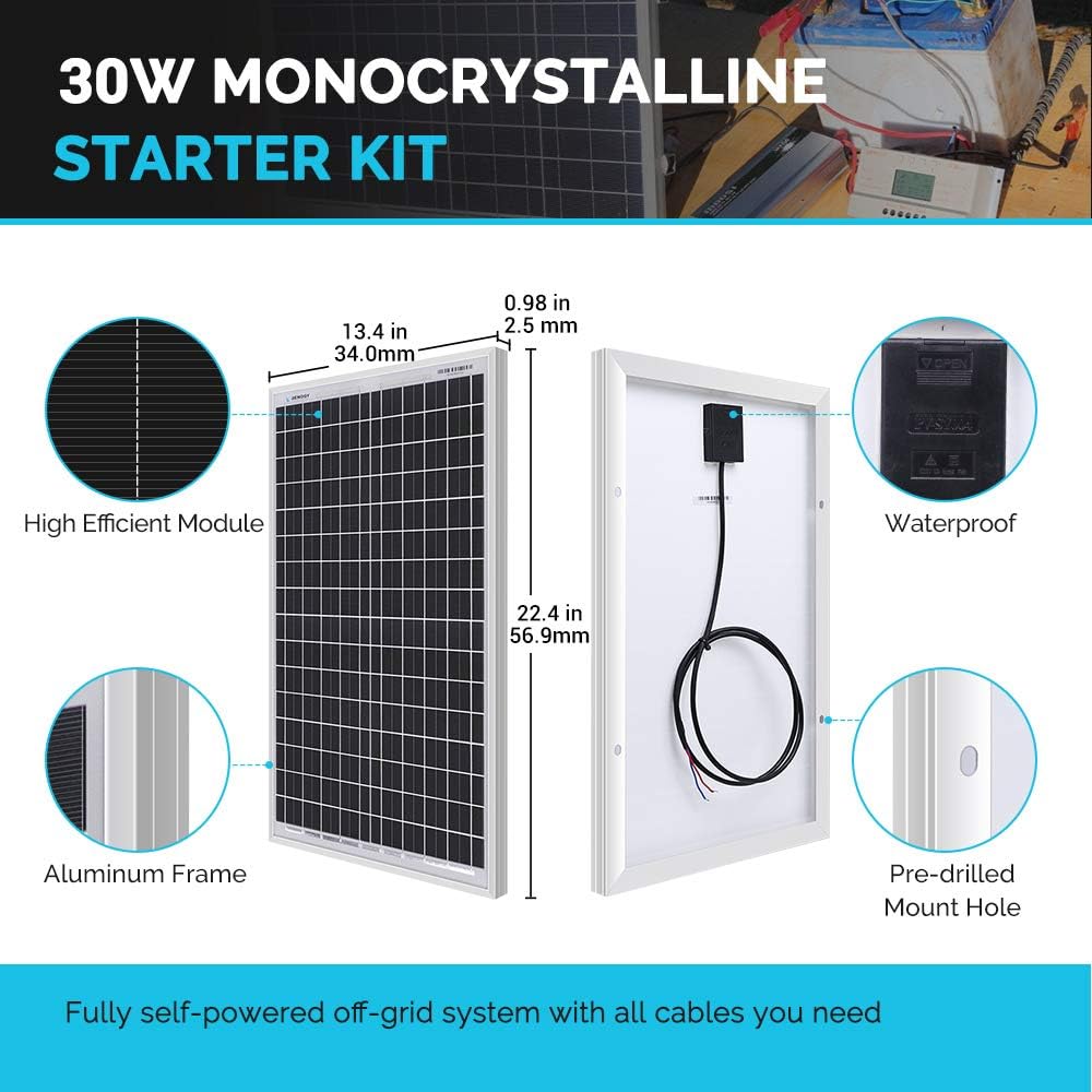 50W Monocrystalline 12V Solar Panel Kit with 10A PWM LCD Charge Controller and USB Ports E456703