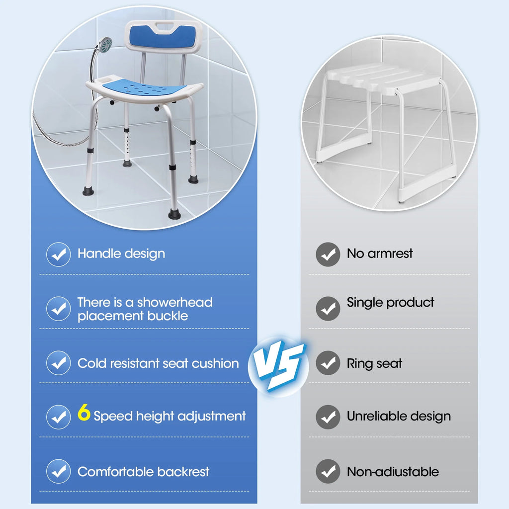 Bath and Shower Chair with Back and Padded Armrests, Height Adjustable L23416