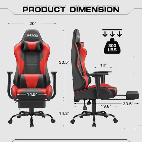 Black Gaming Chair with Footrest and Massage Lumbar Support B1801