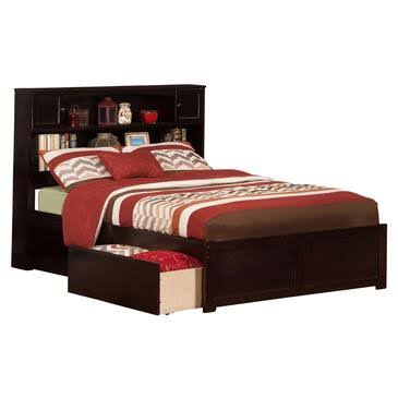 Twin Flat Panel Foot Board with 2 Bed Drawers Antique Walnut P267