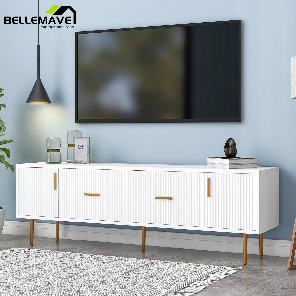 White Wood TV Stand with 2 Drawers and Cabinets U4820