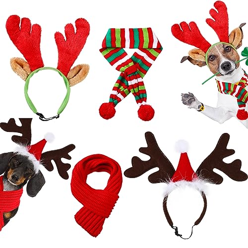 4 Pcs Dog Christmas Antlers Headband Scarf Set Q6982