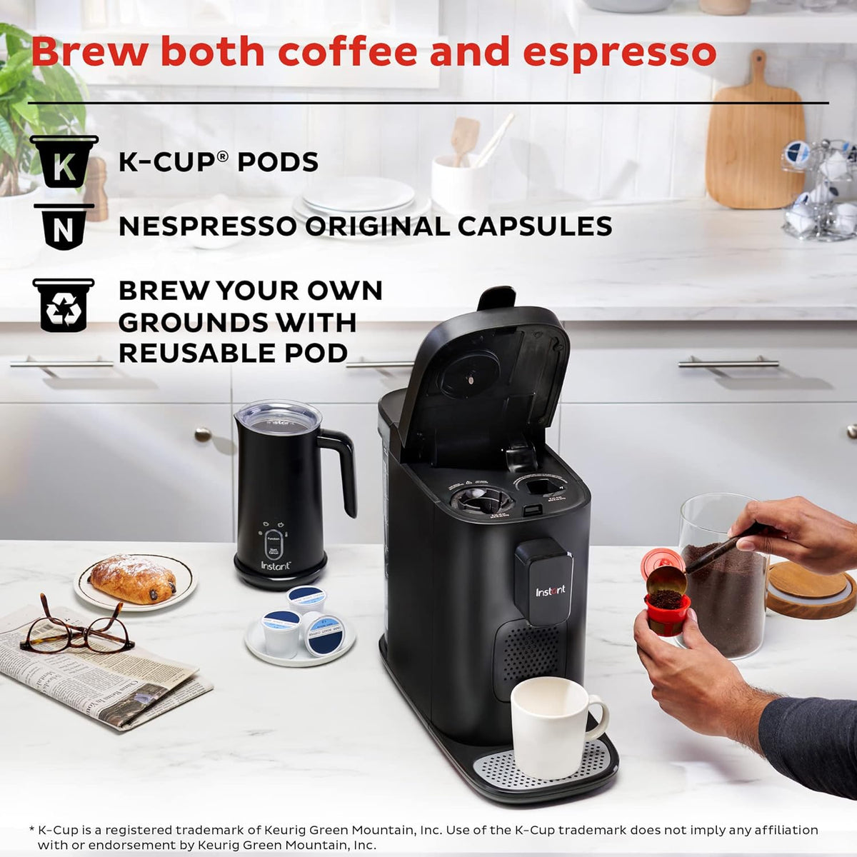 3-in-1 Espresso, K-Cup Pod and Ground Coffee Maker with Reusable Coffee Pod, 2 to 12oz Brew Sizes, 68oz Reservoir W3527