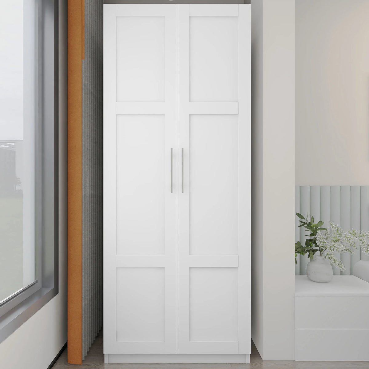 White 31 inches Wood Storage Cabinet with Doors P248