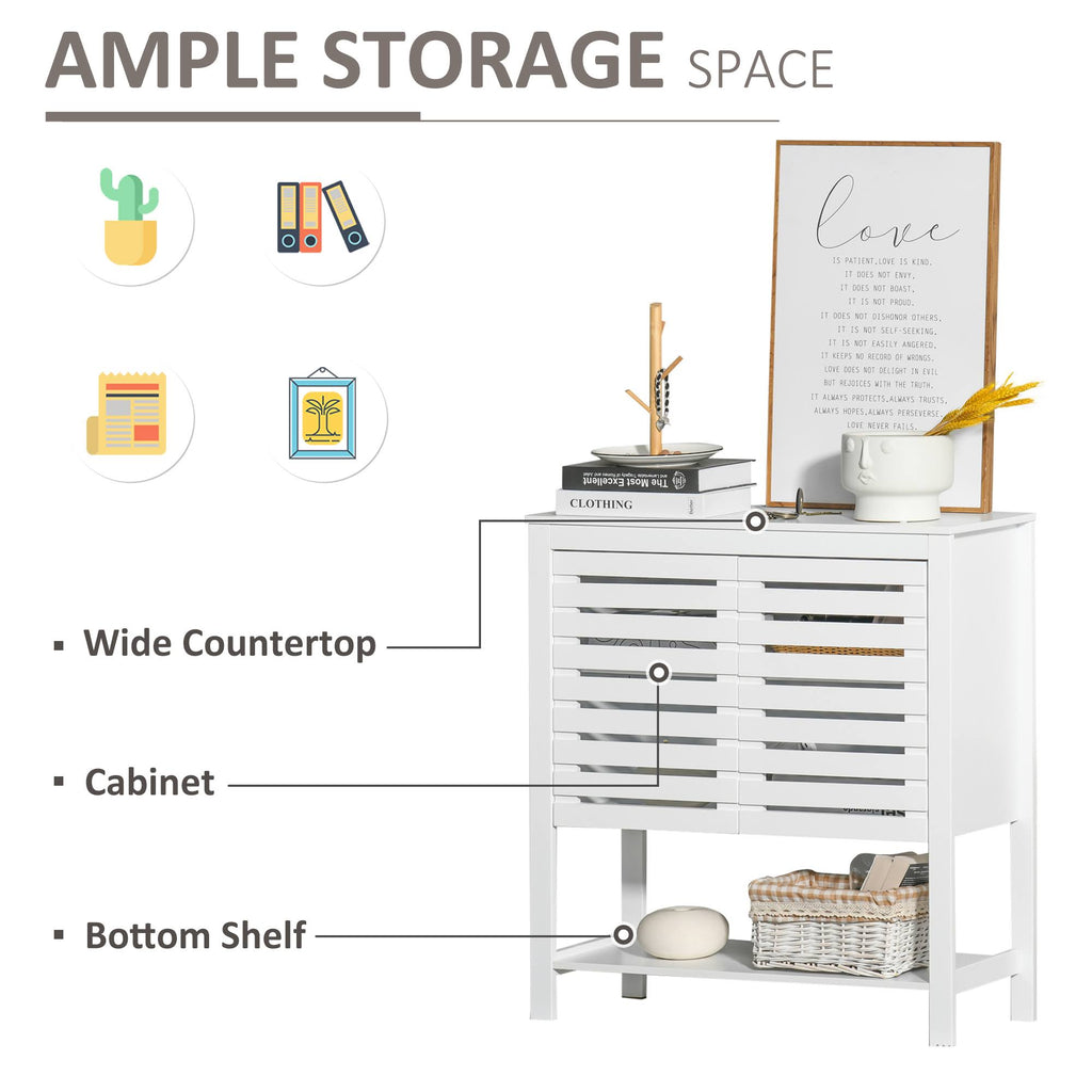 White Media Console Cabinet with Slat Double Doors and Adjustable Shelf J296317
