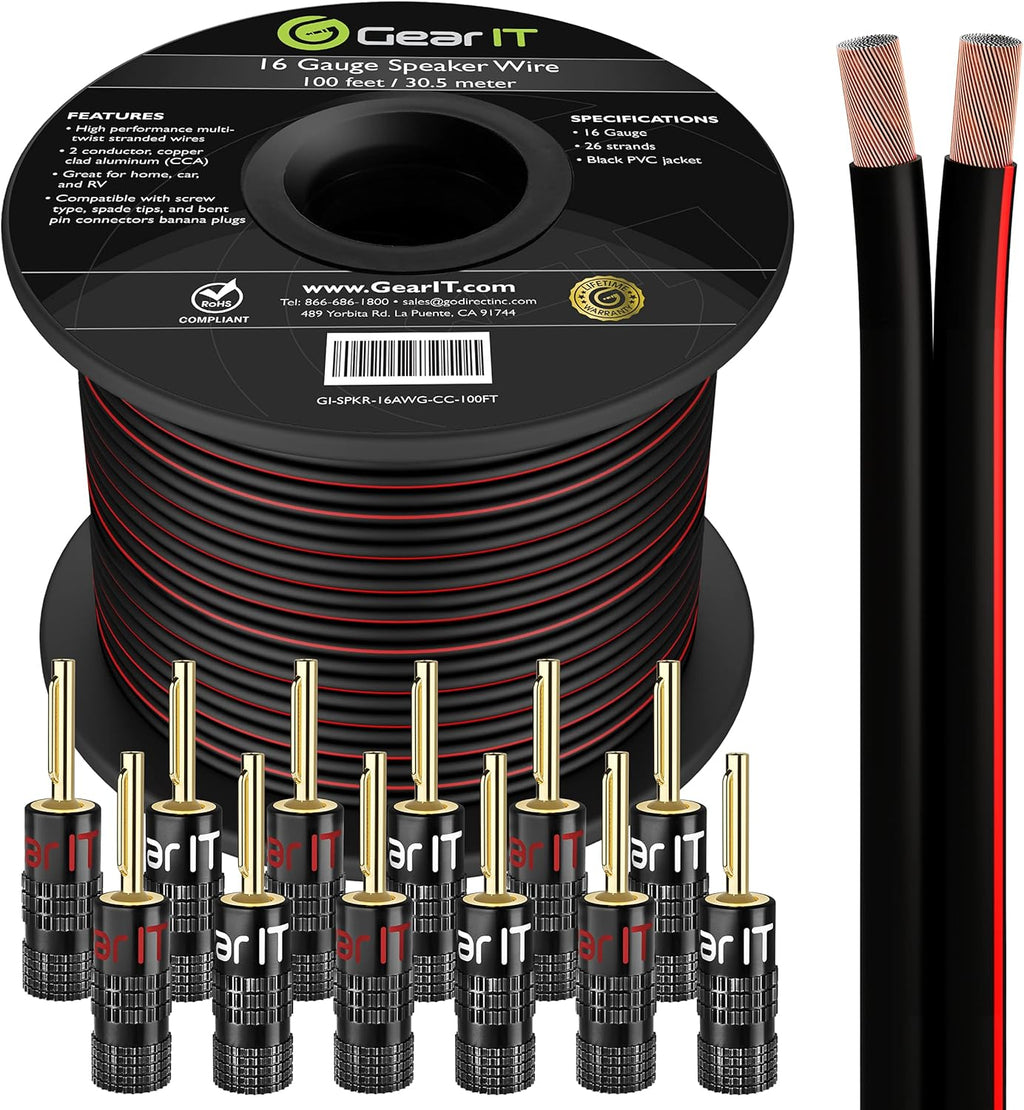 16AWG Black Speaker Wire Cable 500 Feet P2114