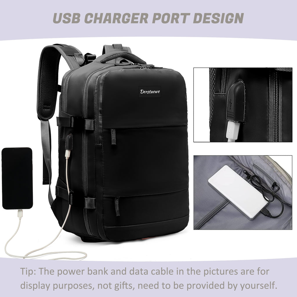 Black Waterproof Laptop Travel Backpack with USB Charging Port X643086