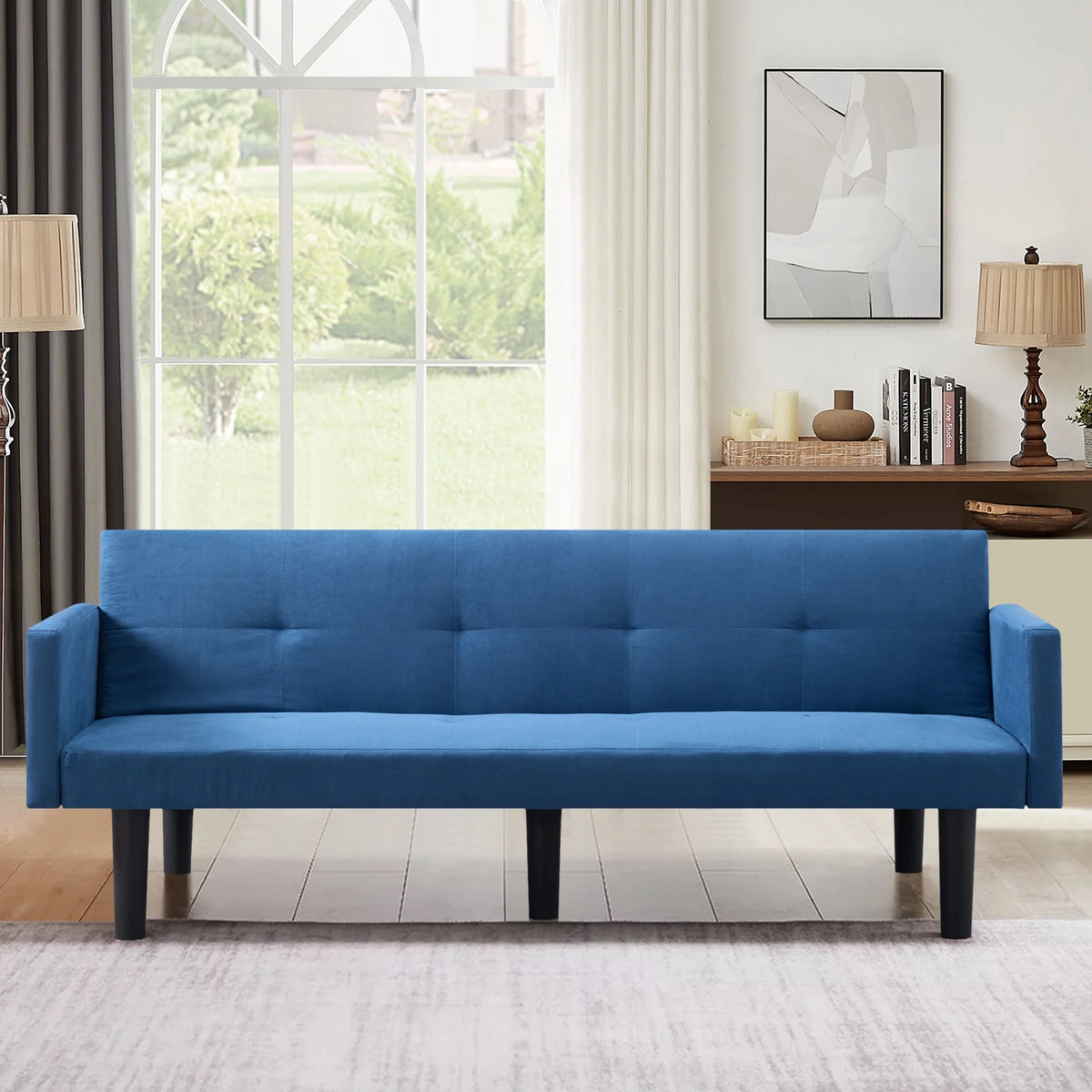 Blue Faux Suede Futon Sofa Bed K93258