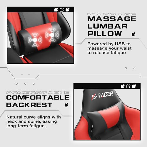Black Gaming Chair with Footrest and Massage Lumbar Support B1801