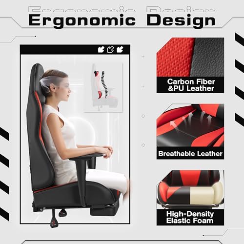 Black Gaming Chair with Footrest and Massage Lumbar Support B1801