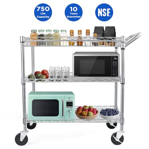 3 Tier Wire Rolling Utility Cart with Wheels and Handle Bar D93878