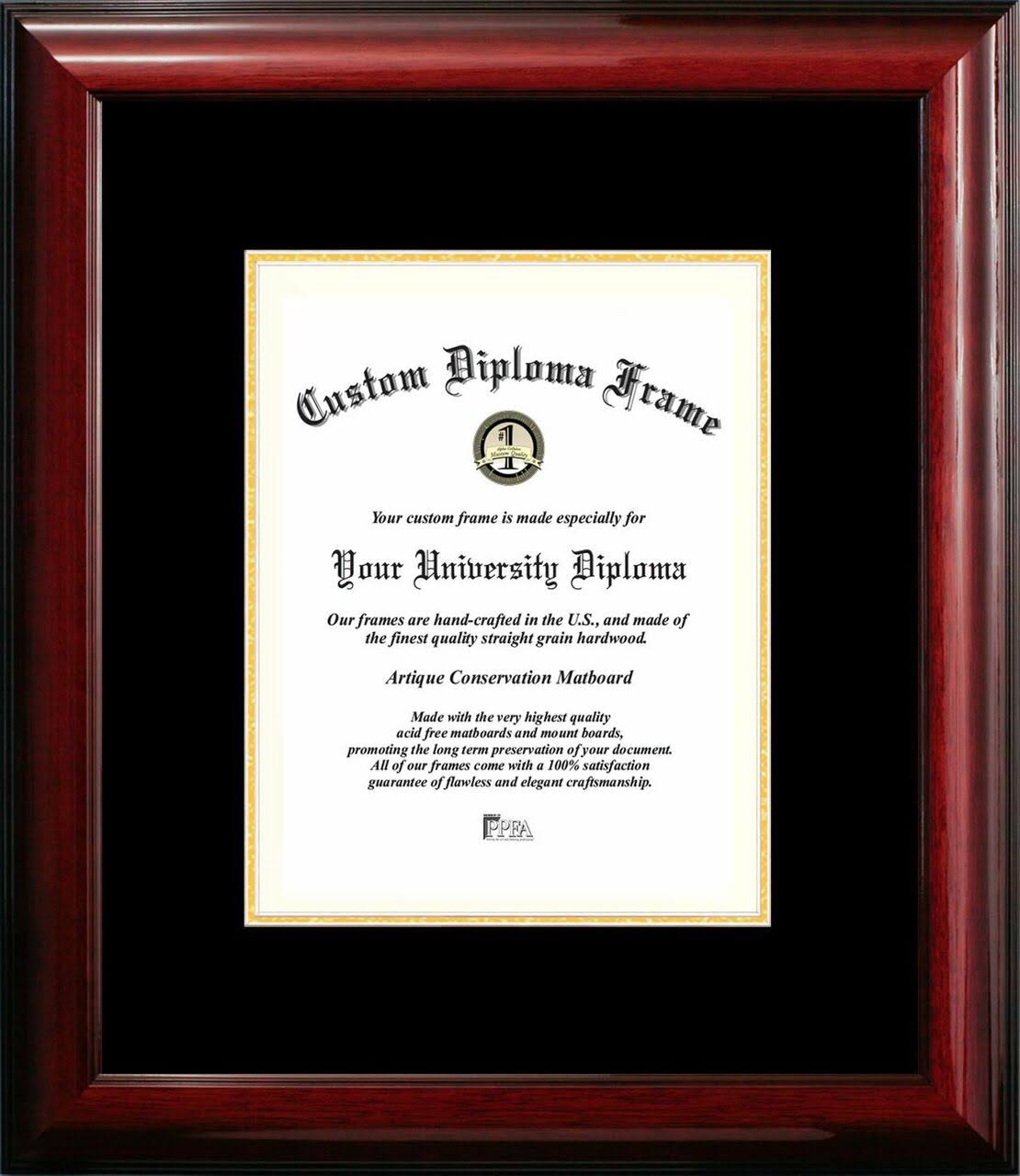 8x10 Mahogany Certificate Frame with Black & Gold Mats A557