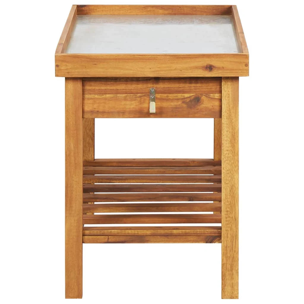 Garden Work Bench with Zinc Top Solid Acacia Wood R675048