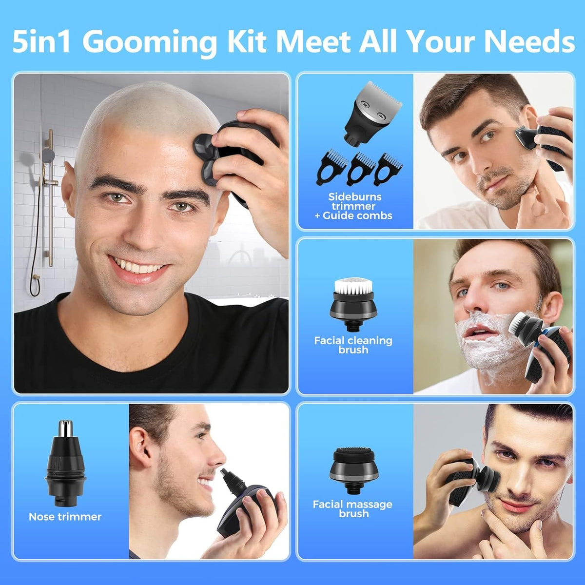 5 in 1 Cordless Waterproof Electric Rotary Head Shaver F925