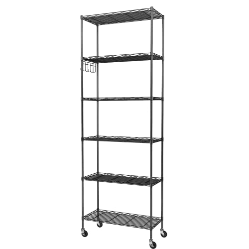 5 Tier Black Adjustable Metal Shelving Unit on Wheels B152385