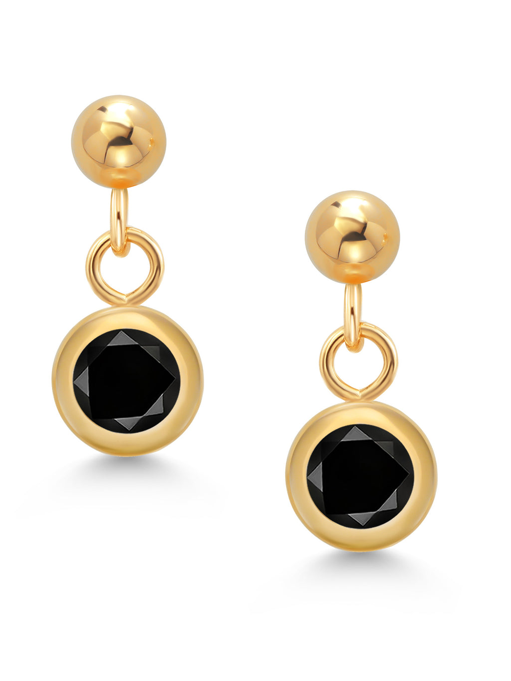 14k Yellow Gold Black Diamond Dangle Stud Earrings B161474