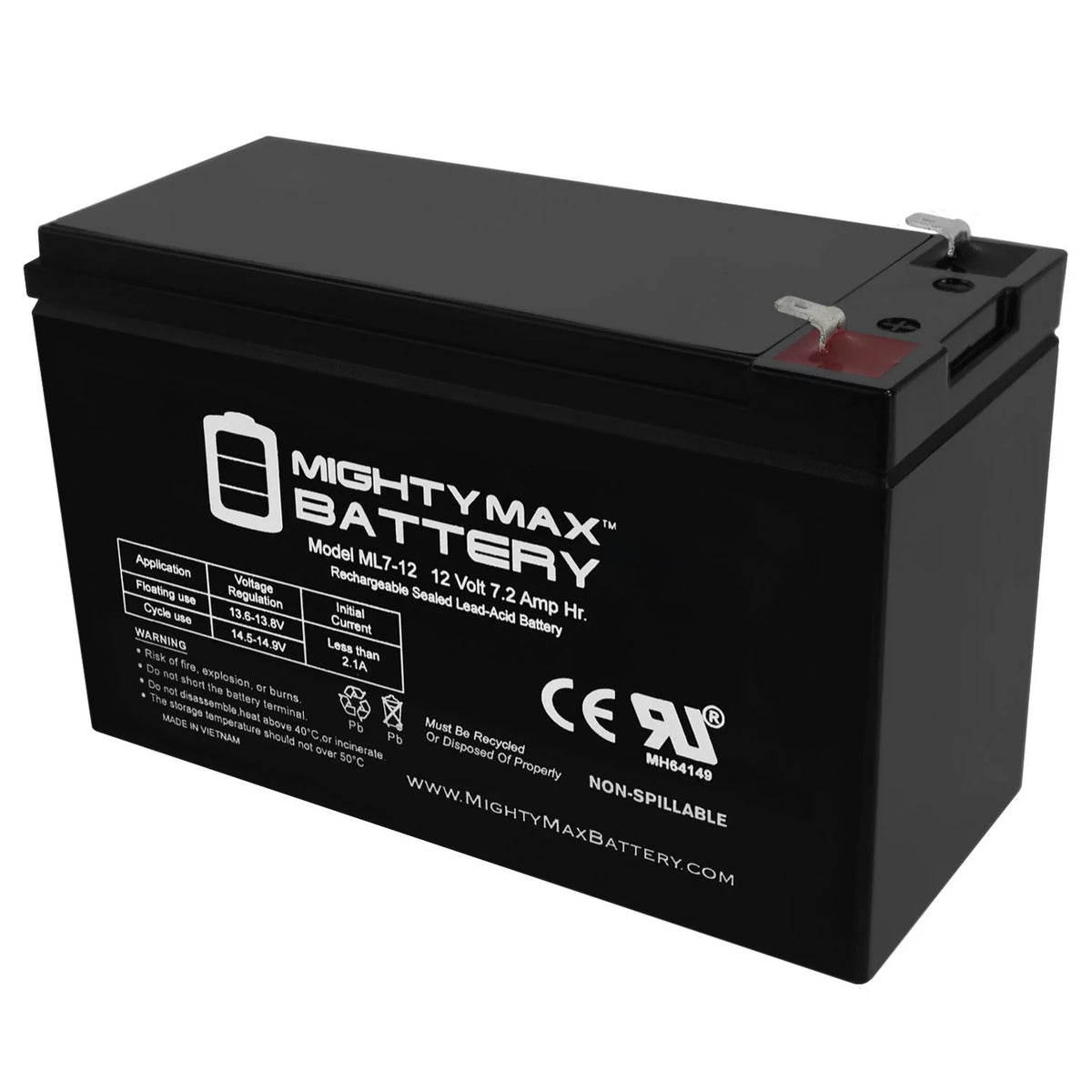 12 Volt 7.2 AH Rechargeable SLA AGM Battery C100