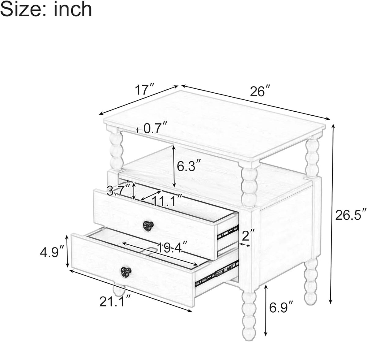 3 Pcs Bedroom Set with 2 Nightstands, Solid Wood Platform Bed B8004