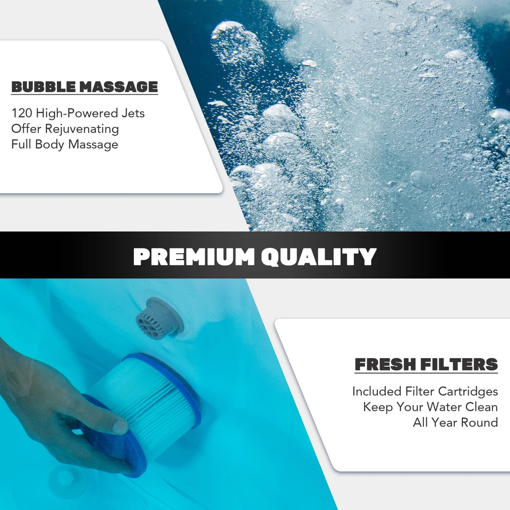 Blue PVC Inflatable Spa Tub with Heater & 120 Massaging Jets H670