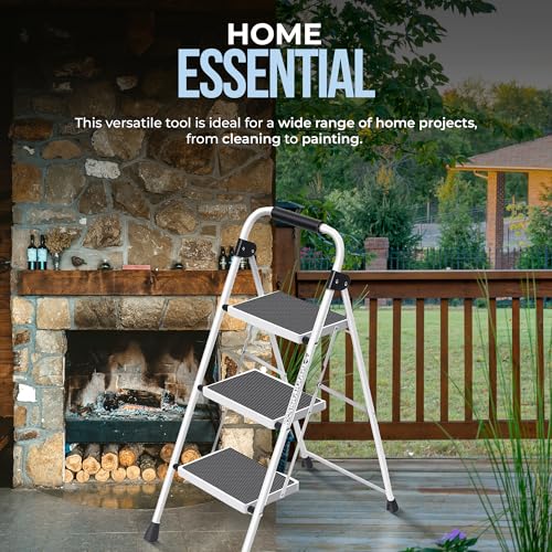 3 Step White Folding Step Stool N258138