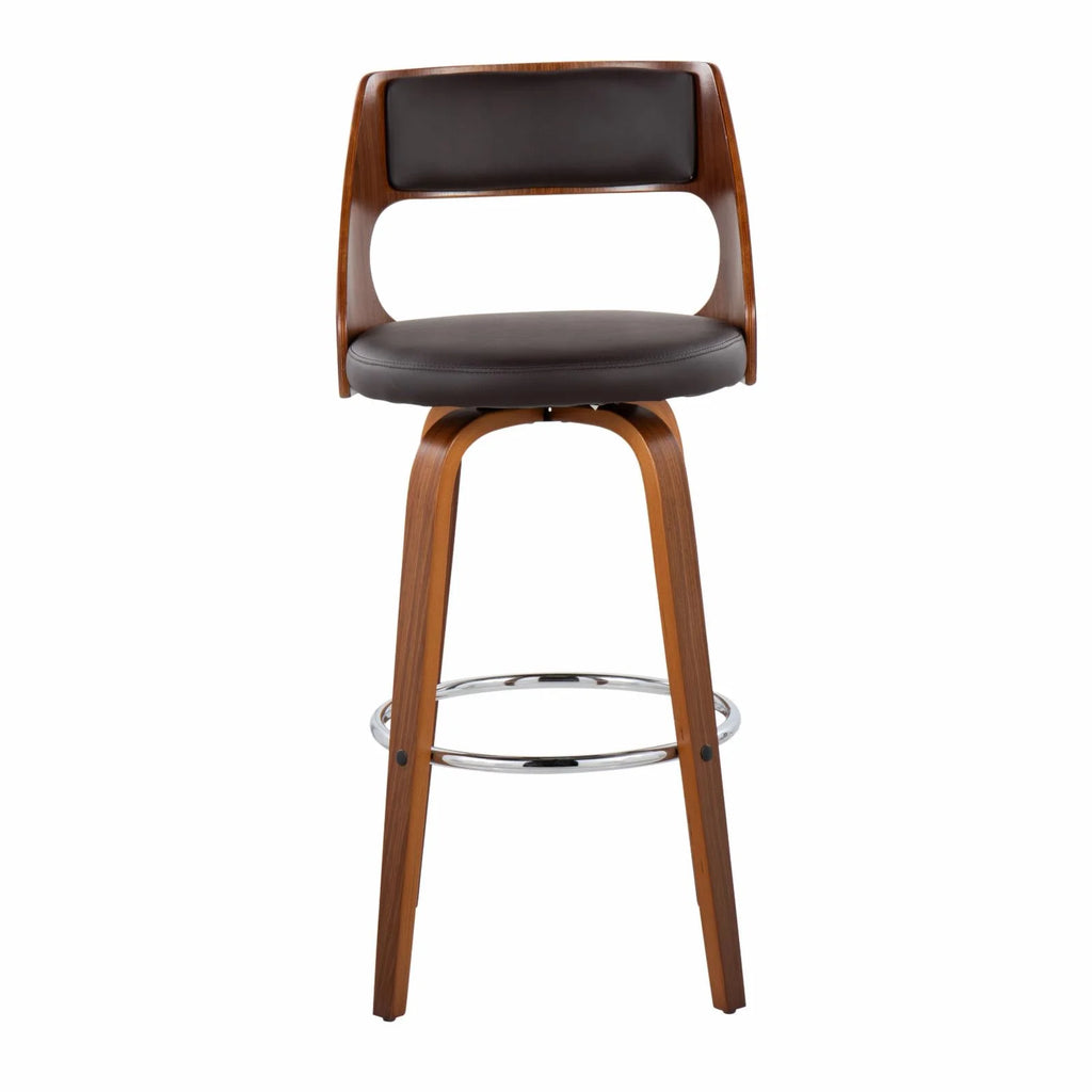 Walnut And Brown Faux Leather Swivel Barstool Set Of 2 P315