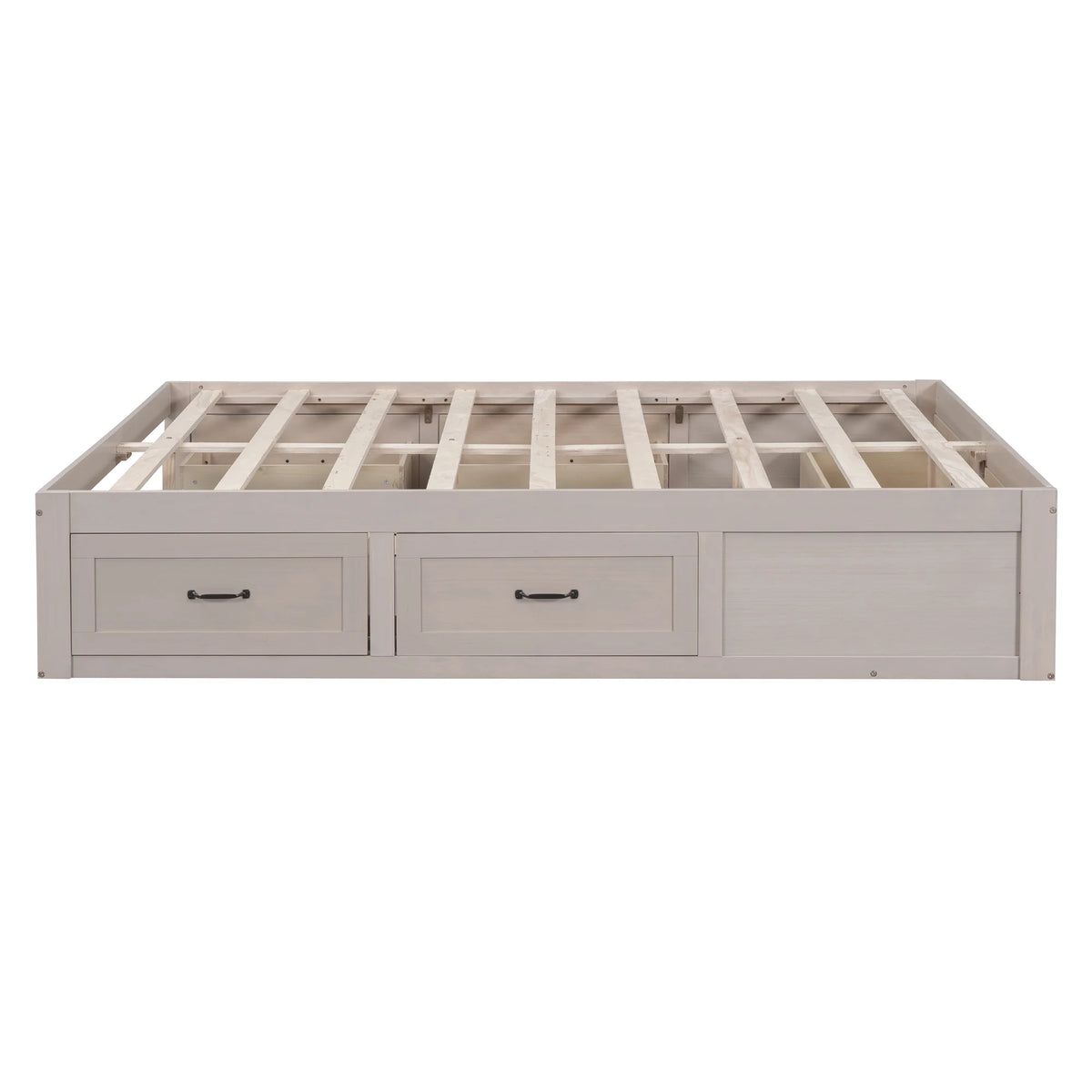 Antique White Wood Queen Size Platform Bed with 6 Drawers W345779