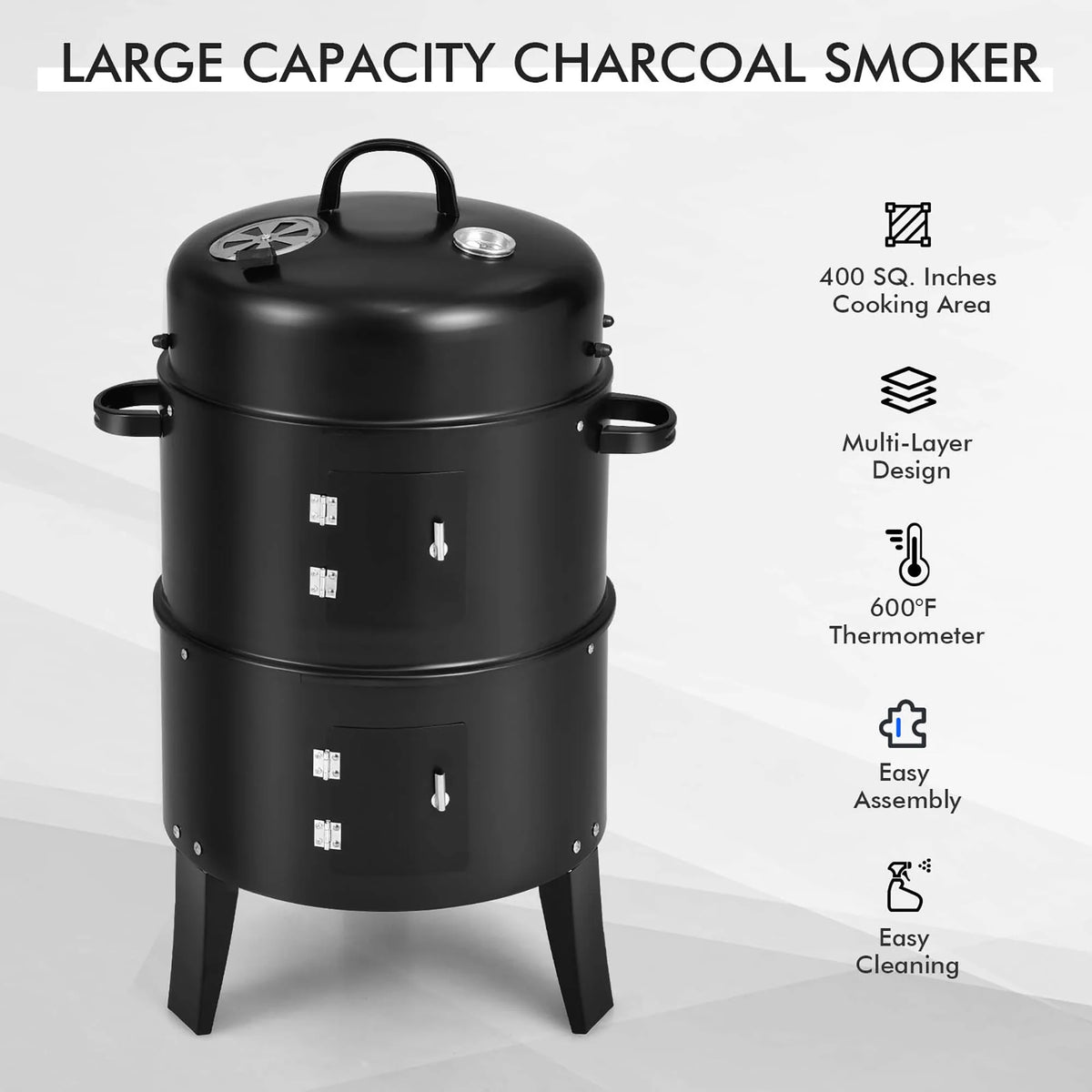3-in-1 Vertical Charcoal Smoker Grill with 2 Layer J740